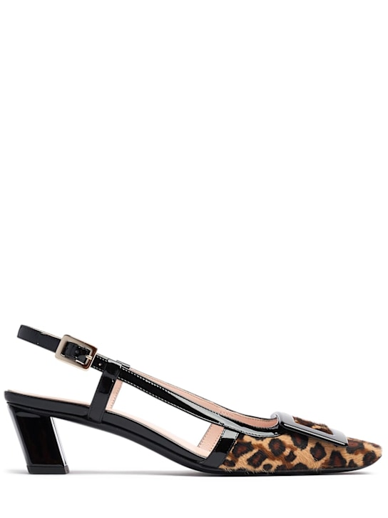 Roger Vivier: 45mm Belle Vivier pony skin slingbacks - Naturale/Nero - women_0 | Luisa Via Roma