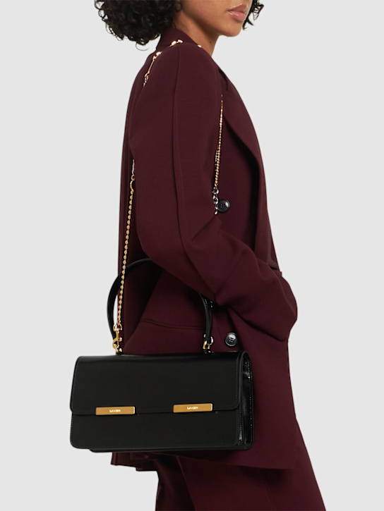 Moschino: Metal Plaque leather shoulder bag - Black - women_1 | Luisa Via Roma