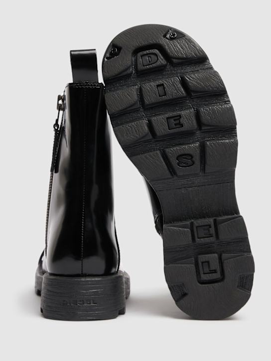 Diesel: Oval-D leather combat boots - Black - men_2 | Luisa Via Roma