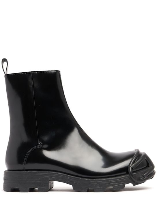 Diesel: Oval-D leather combat boots - Black - men_0 | Luisa Via Roma