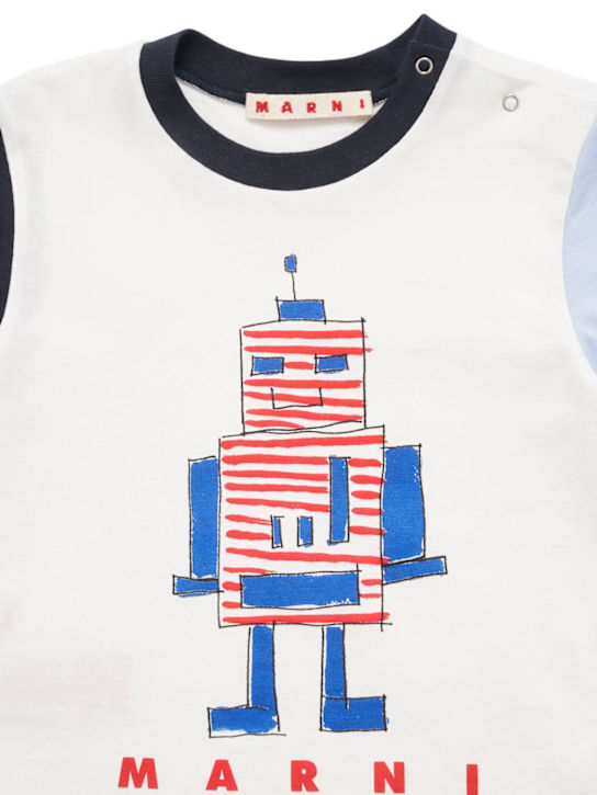 Marni Junior: Printed cotton jersey t-shirt - White/Blue - kids-boys_1 | Luisa Via Roma