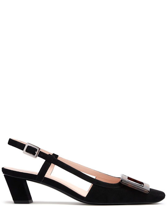 Roger Vivier: 45mm Belle Vivier suede slingback pumps - Black - women_0 | Luisa Via Roma