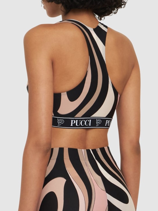 Pucci: 印花莱卡logo文胸式上衣 - 黑色/裸色 - women_2 | Luisa Via Roma