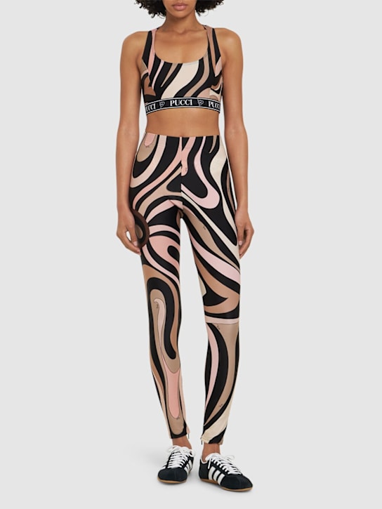 Pucci: 印花莱卡logo文胸式上衣 - 黑色/裸色 - women_1 | Luisa Via Roma