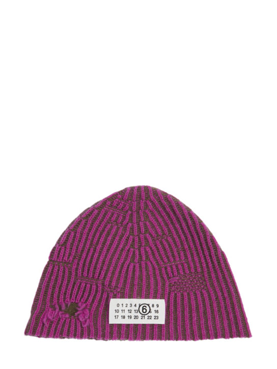 MM6 Maison Margiela: Cappello beanie in maglia di lana - Fucsia/Verde - kids-boys_0 | Luisa Via Roma
