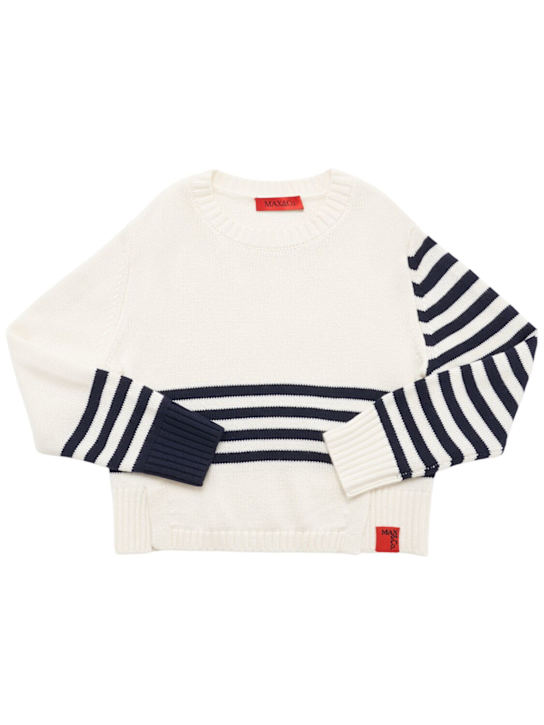 MAX&Co.: Wool blend knit sweater - ホワイト/ネイビー - kids-girls_0 | Luisa Via Roma