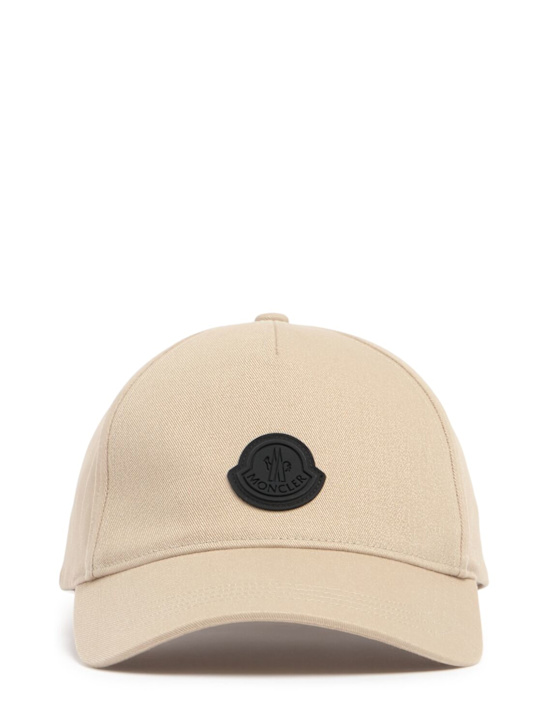 Moncler: Logo detail cotton baseball cap - Sand Beige - men_0 | Luisa Via Roma