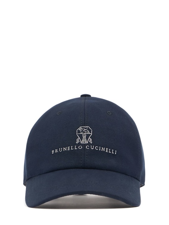 Brunello Cucinelli: Cotton logo hat - Navy - men_0 | Luisa Via Roma