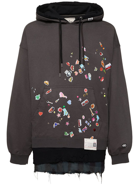 Mihara Yasuhiro: Sticker triple-layered cotton hoodie - men_0 | Luisa Via Roma