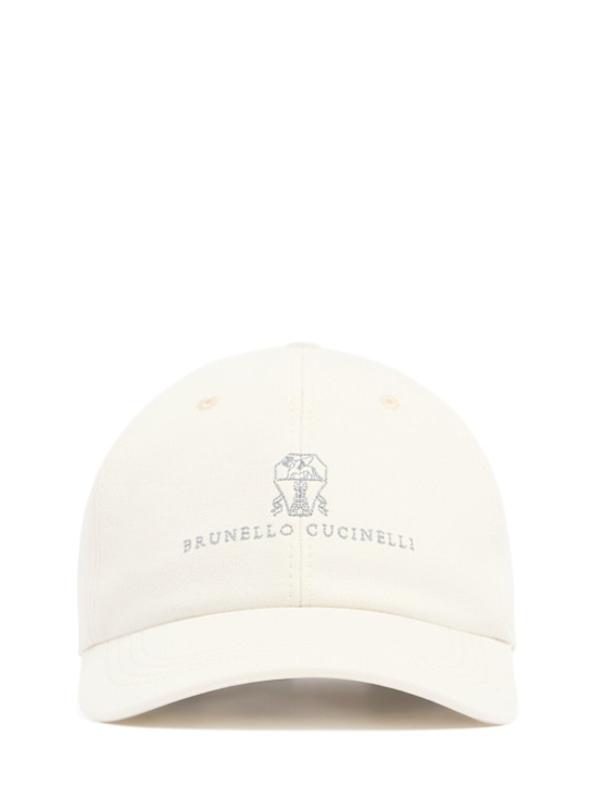 Brunello Cucinelli: Cotton logo hat - Off White - men_0 | Luisa Via Roma