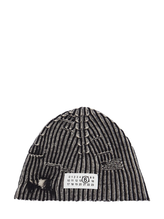 MM6 Maison Margiela: Wool knit beanie - ブラック/グレー - kids-boys_0 | Luisa Via Roma