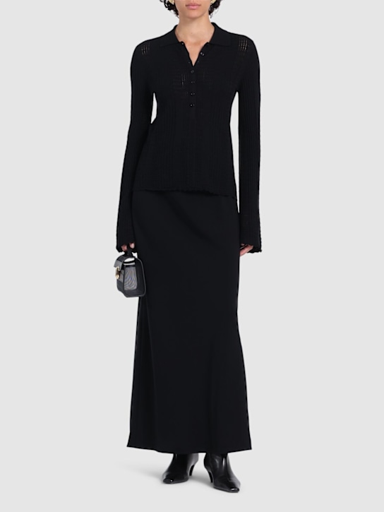 Loulou De Saison: Tiha fine knit polo sweater - Black - women_1 | Luisa Via Roma