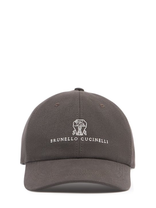 Brunello Cucinelli: Cotton logo hat - Brown - men_0 | Luisa Via Roma