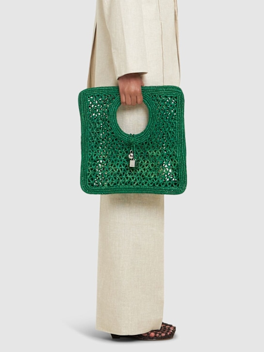 Jacquemus: Le Petit Carre Spiaggia raffia tote bag - women_1 | Luisa Via Roma