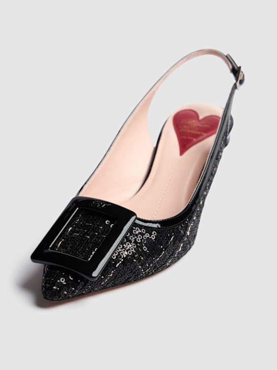 Roger Vivier: 55mm Virgule tweed & patent slingbacks - Black - women_1 | Luisa Via Roma