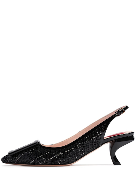 Roger Vivier: 55mm Virgule tweed & patent slingbacks - Black - women_0 | Luisa Via Roma
