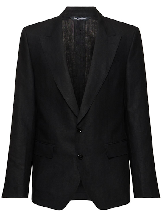 Dolce&Gabbana: Single breast linen blazer - Black - men_0 | Luisa Via Roma