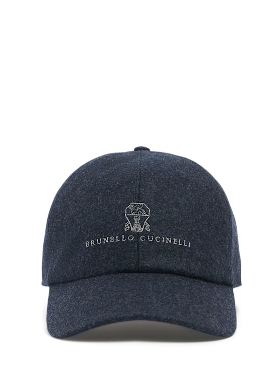 Brunello Cucinelli: Logo wool flannel baseball cap - Black - men_0 | Luisa Via Roma