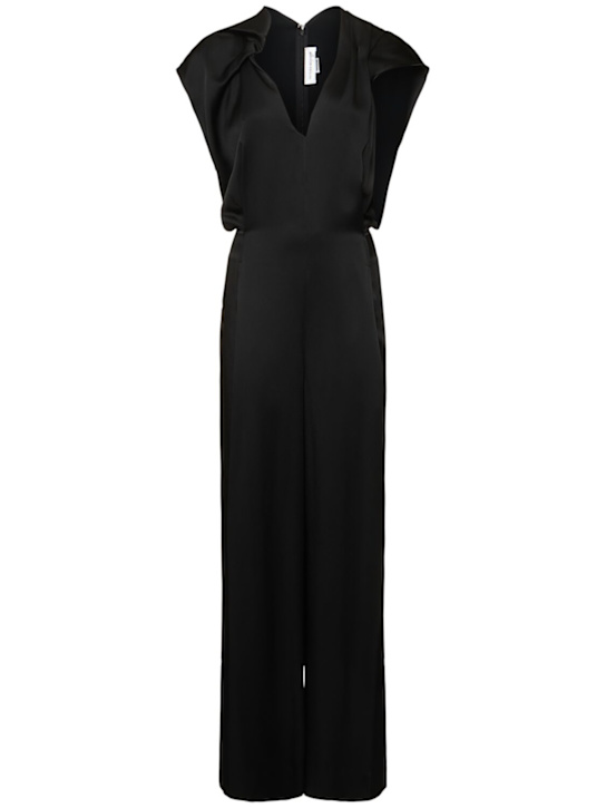 Draped pleated satin jumpsuit