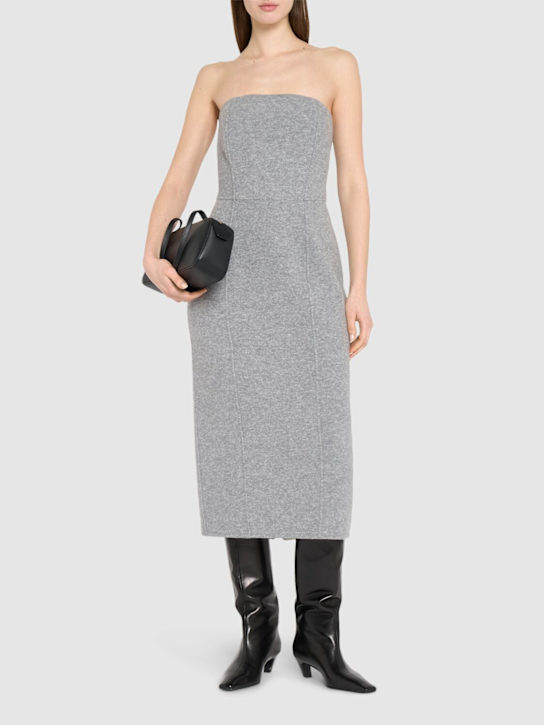 Max Mara: Libbra virgin wool strapless midi dress - women_1 | Luisa Via Roma