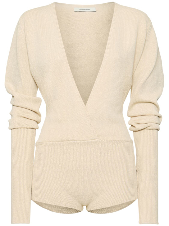 Entire Studios: Deep V-neck long sleeve knit bodysuit - women_0 | Luisa Via Roma