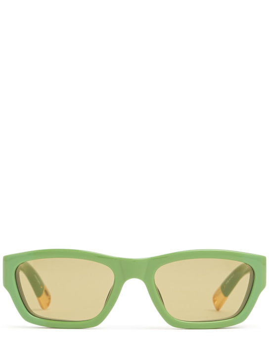 Jacquemus: Meridiano squared sunglasses - Jade Green/Gold - women_0 | Luisa Via Roma
