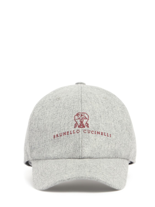 Brunello Cucinelli: Logo wool flannel baseball cap - Pearl Grey - men_0 | Luisa Via Roma
