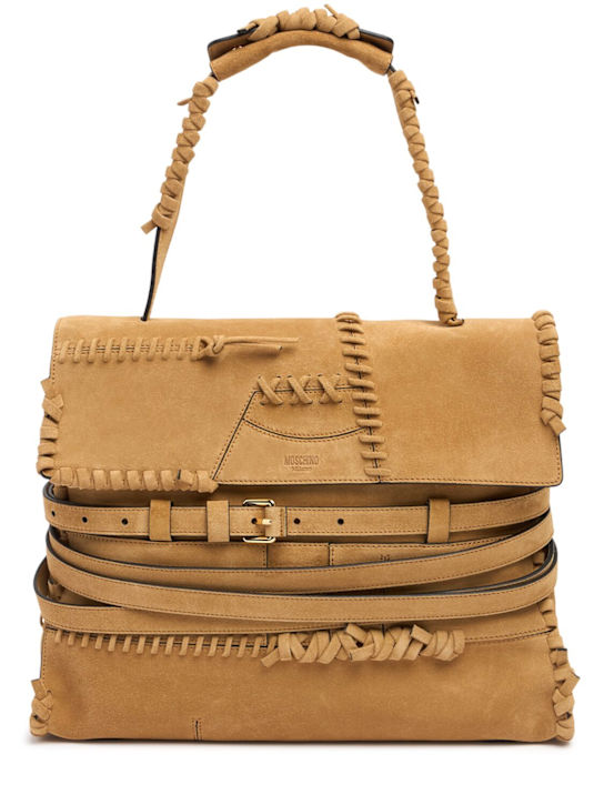 Moschino: Tie Me suede tote bag - women_0 | Luisa Via Roma