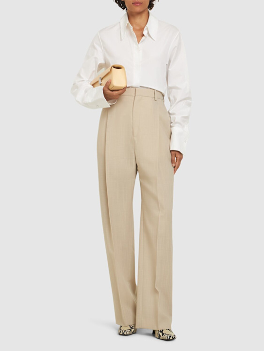 Wardrobe.nyc: Wool tailoring mid rise wide leg pants - Beige - women_1 | Luisa Via Roma