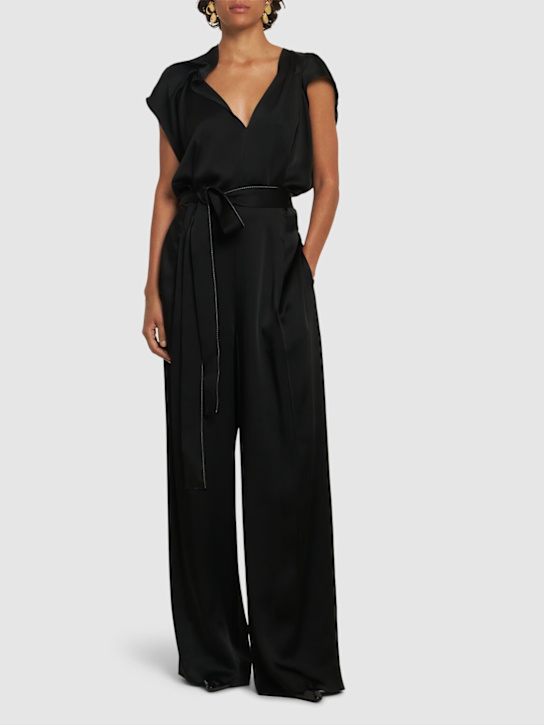 Draped pleated satin jumpsuit - Thumbnail 2