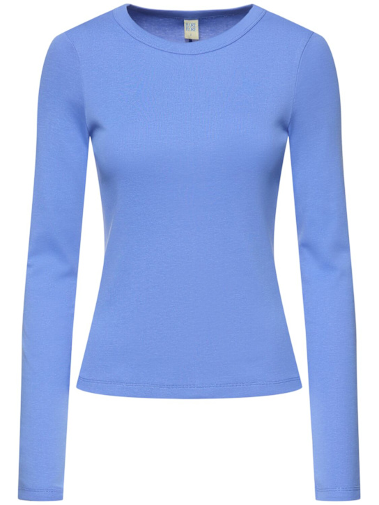 Flore Flore: T-shirt Max in cotone biologico a costine - Celeste - women_0 | Luisa Via Roma