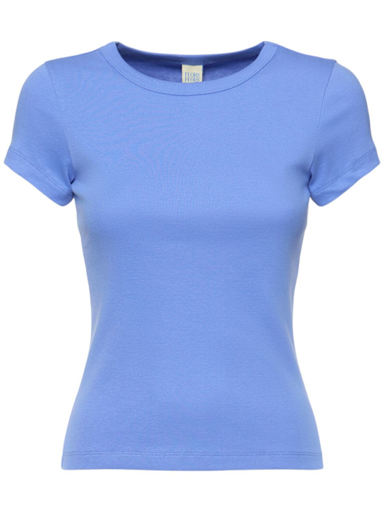 Flore Flore: Car organic cotton rib s/s baby t-shirt - Light Blue - women_0 | Luisa Via Roma