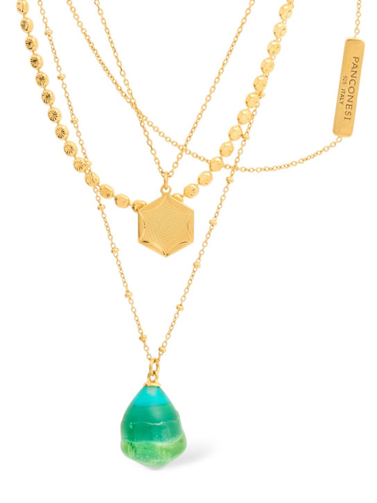 Panconesi: Famiglia multi wire necklace w/ charm - Gold/Blue - men_0 | Luisa Via Roma