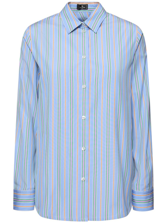 Etro: Striped cotton poplin shirt - Blue/Multi - women_0 | Luisa Via Roma