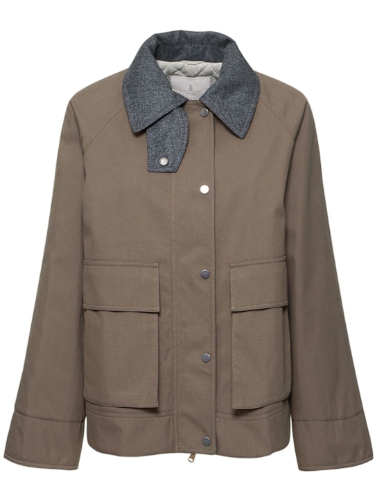 Brunello Cucinelli: Cotton blend canvas jacket - Brown - women_0 | Luisa Via Roma