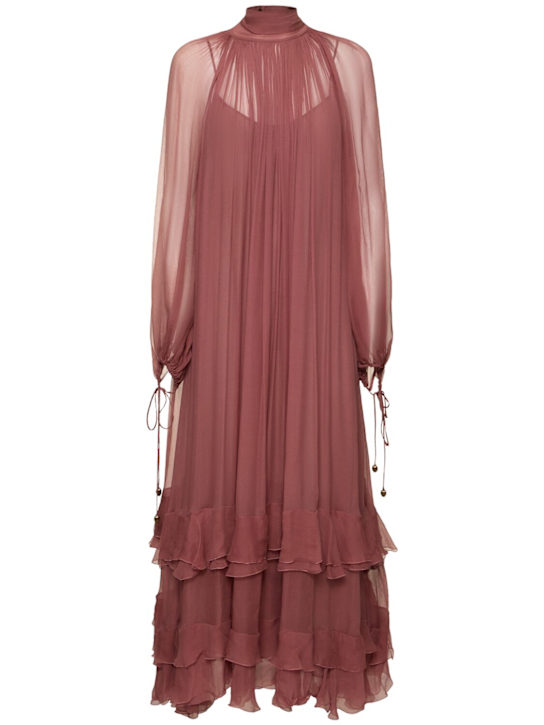 Chloé: Draped silk mousseline long dress - women_0 | Luisa Via Roma