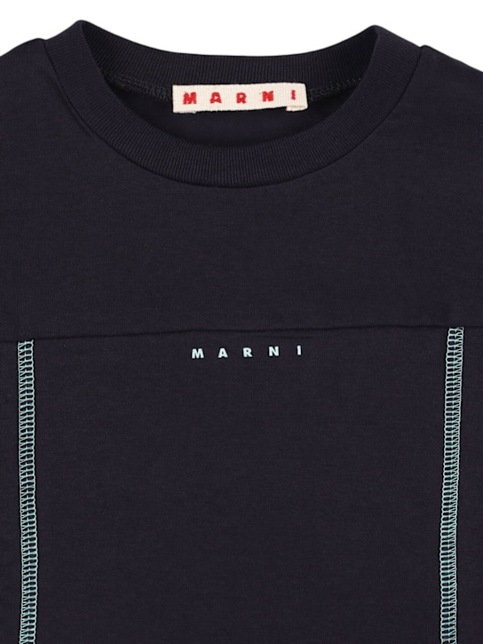 Marni Junior: コットンジャージークロップドTシャツ - ダークブルー - kids-girls_1 | Luisa Via Roma