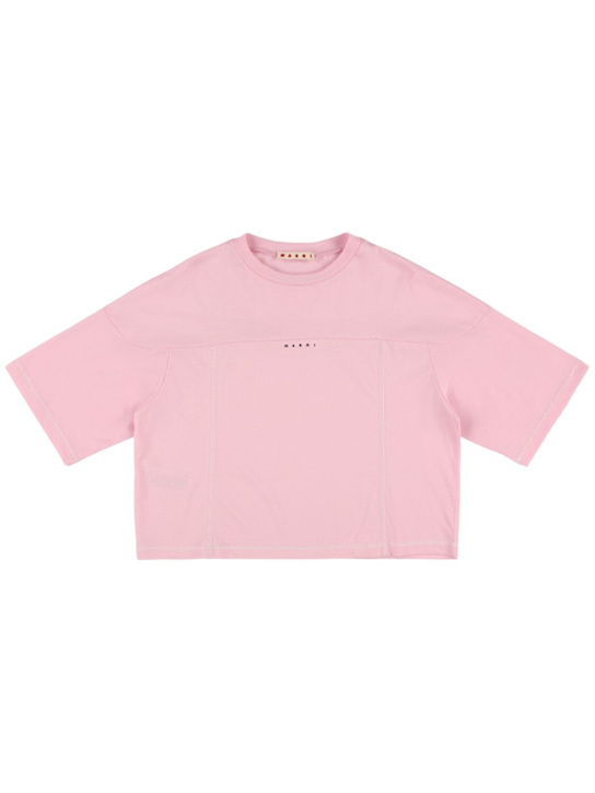 Marni Junior: Printed cotton jersey cropped t-shirt - Pink - kids-girls_0 | Luisa Via Roma