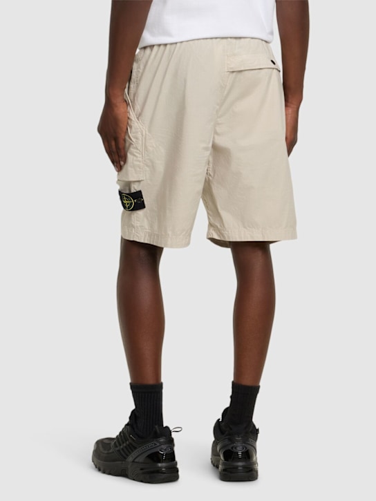 Stone Island: Cotton blend logo patch shorts - Sand - men_2 | Luisa Via Roma