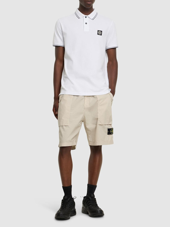 Stone Island: Cotton blend logo patch shorts - Sand - men_1 | Luisa Via Roma