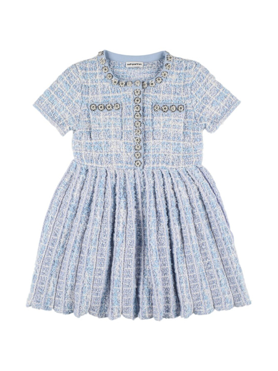 Self-portrait: Vestito in maglia check - Celeste - kids-girls_0 | Luisa Via Roma