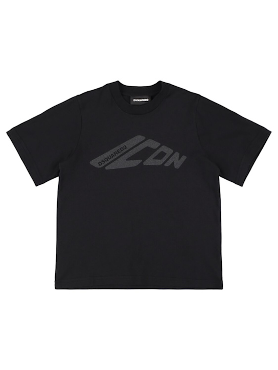 Dsquared2: Printed cotton jersey t-shirt - Black - kids-boys_0 | Luisa Via Roma