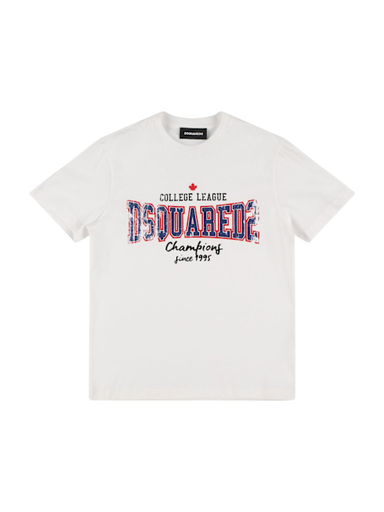 Dsquared2: Camiseta de jersey de algodón estampada - Blanco - kids-boys_0 | Luisa Via Roma