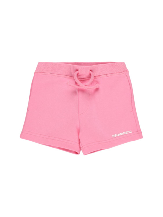 Dsquared2: Shorts in felpa di cotone con logo - Rosa - kids-girls_0 | Luisa Via Roma