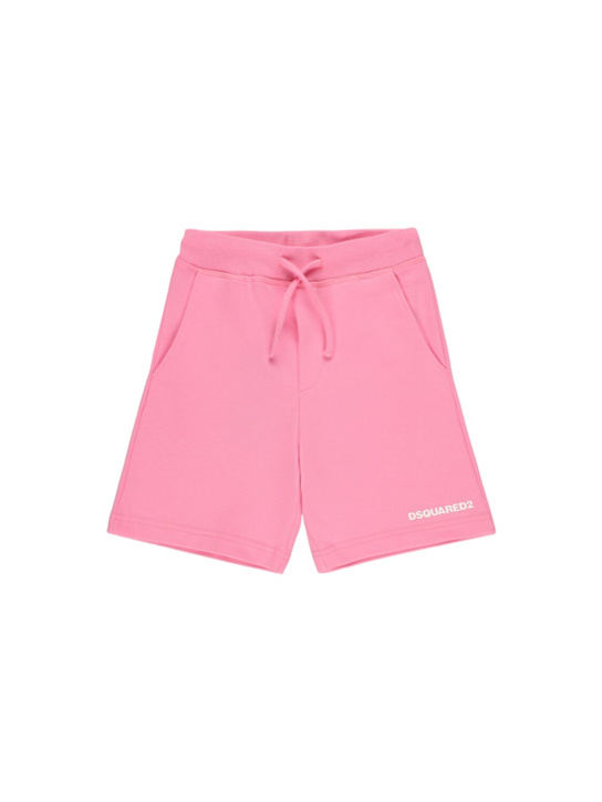 Dsquared2: Shorts in felpa di cotone con stampa - Rosa - kids-girls_0 | Luisa Via Roma