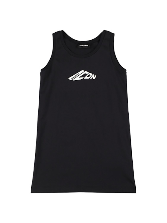 Dsquared2: Logo print cotton jersey cover-up - Black - kids-girls_0 | Luisa Via Roma