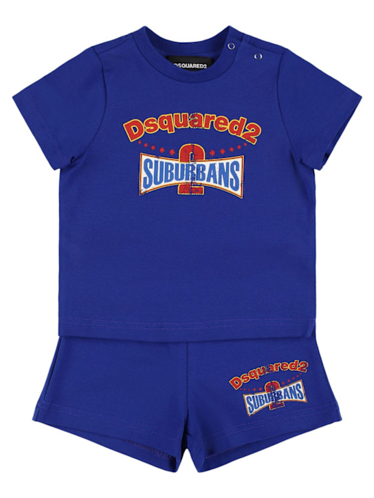 Dsquared2: Cotton blend t-shirt & sweat shorts - Blue - kids-boys_0 | Luisa Via Roma