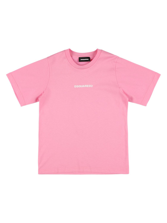 Dsquared2: T-shirt in jersey di cotone con logo - kids-girls_0 | Luisa Via Roma