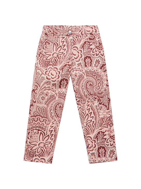 Etro: Printed cotton blend pants - ピンク/レッド - kids-girls_0 | Luisa Via Roma