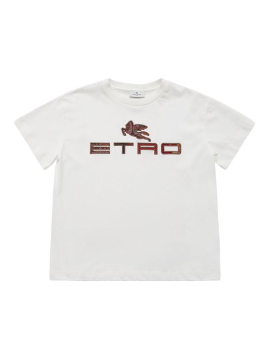 Etro: Embroidered cotton jersey t-shirt - ホワイト - kids-boys_0 | Luisa Via Roma